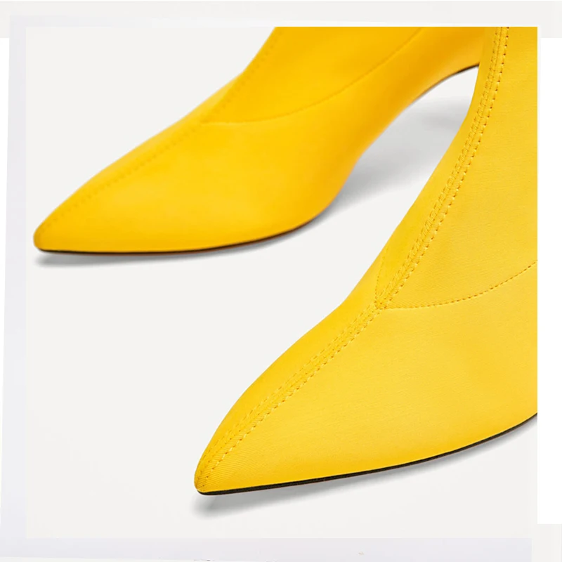 

2020 Autumn Women Sock Boots Stretch Fabric Slip on 6.5CM High Heels Pointed Toe Ankle Boots Women Pumps Stiletto Ladies Shoes