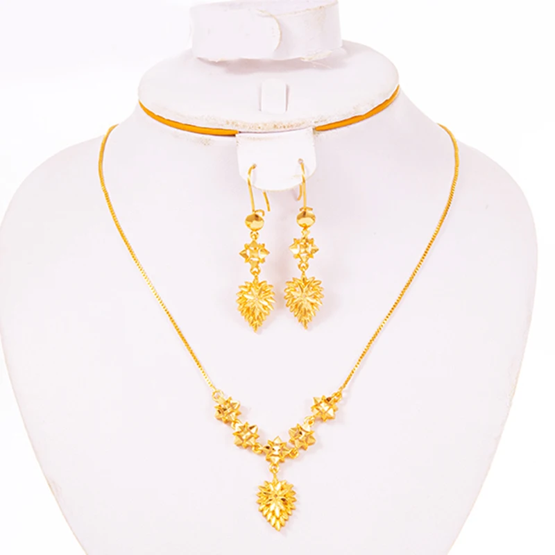 Dubai Jewelry Sets for Women 18k Gold Color Love Ethiopian African Heart Necklace Earrings Arab Bridal Dowry | Украшения и