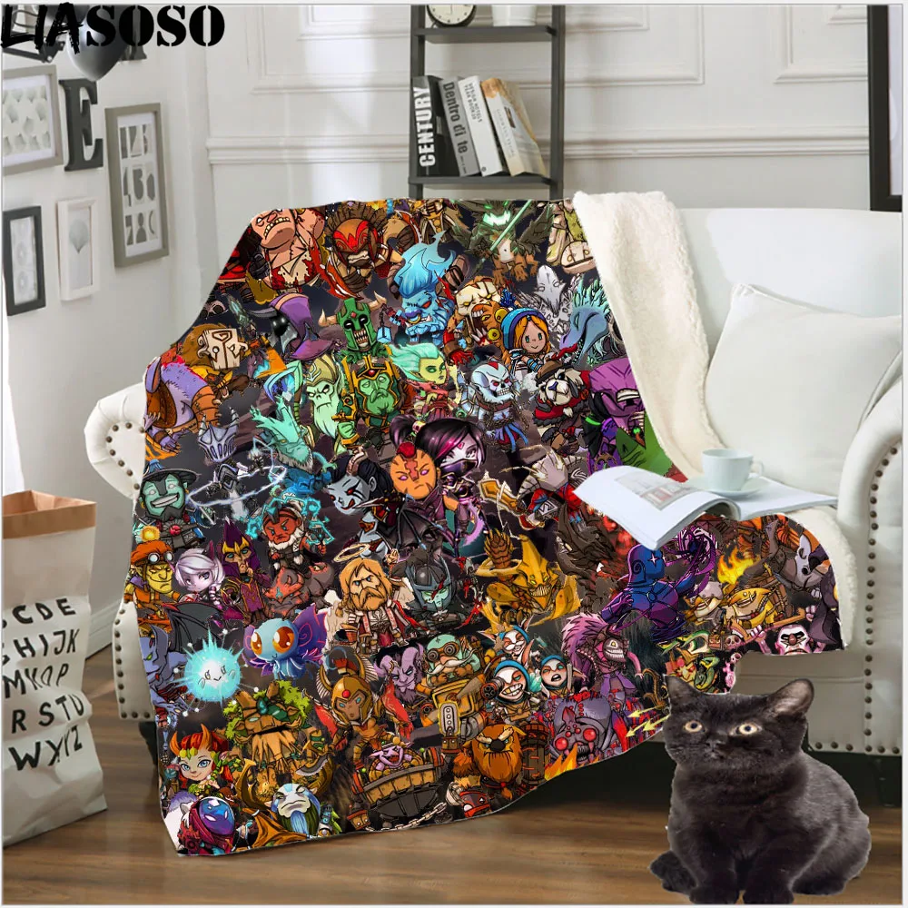 

Game Dota 2 3D Print Luxury Blanket Cartoon Movie Harajuku Bedding Set Kawaii Room Decor Dota Portable Sherpa Quilt Bedspread