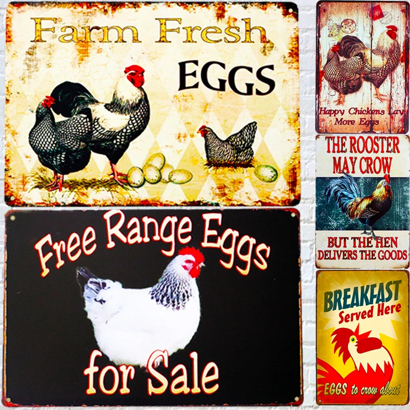 

Free Range Eggs for Sale Vintage Tin Signs Home Bar Garage Decor Metal Plates Spark Plug Service
