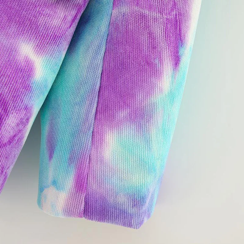 

Vintage Purple Tie-dye Printing Blazers Women Mid-length Casual Single Button Coat Spring Autumn Long Sleeve Suit Jacket Female