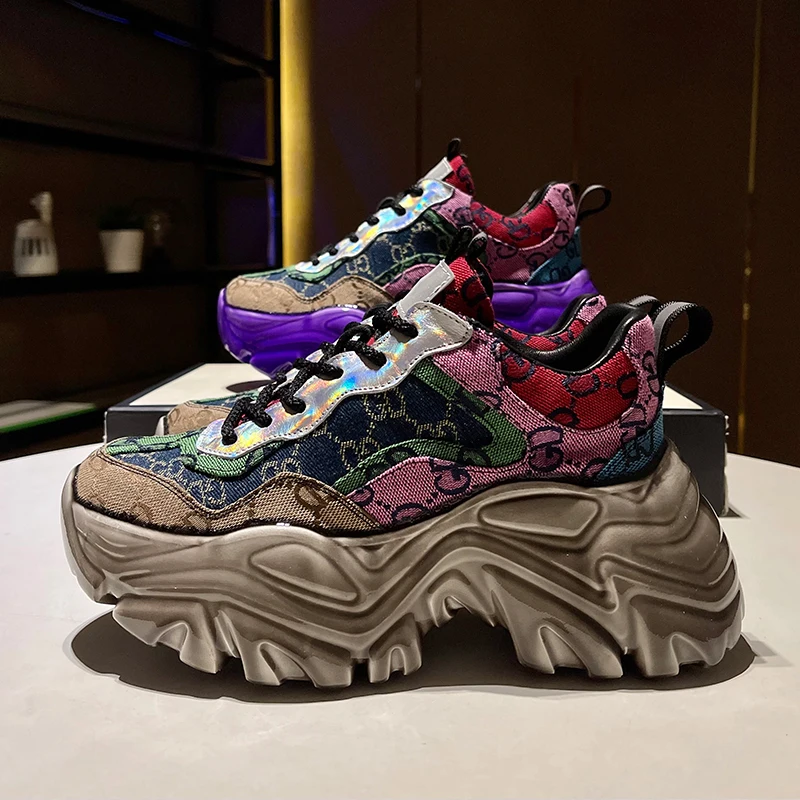 

European Women Shoes Platform High Heels Sneakers Fashion 2021 Spring Genuine Leather Lady Luxury Designer Brand Thick Sole