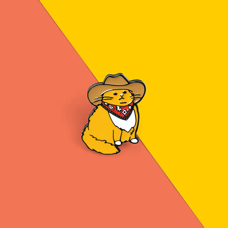 Pines Cute Kitten Cat Brooch Enamel Pin Cowboy Badge Pins Metal Brooches for Clothing Badges Backpack New Year Gift 2021 | Украшения и