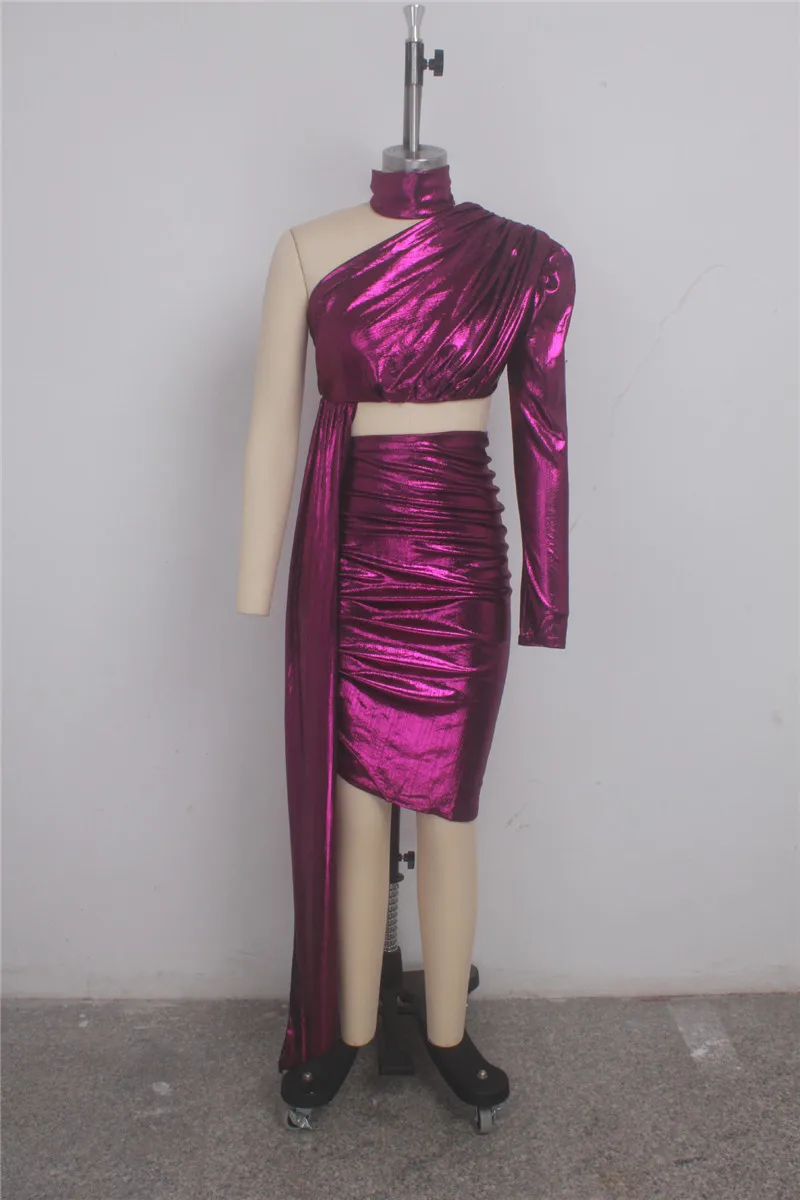 Sexy Celebrity Metallic Glitter Party Dresses Women One Shoulder Turtleneck Long Sleeve Bodycon Dress Elegant Draped Club | Женская