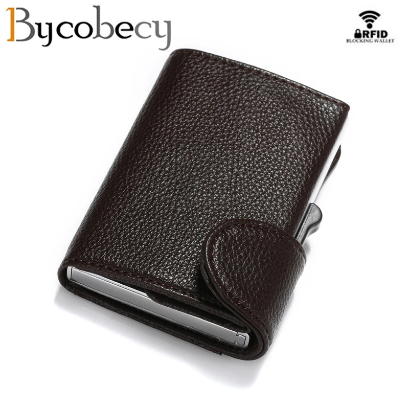 

Bycobecy 2021 Smart Wallet RFID Single Safety Box Credit Card Holder Vintage PU Leather Soft Men and Women Pop Up Card Wallet