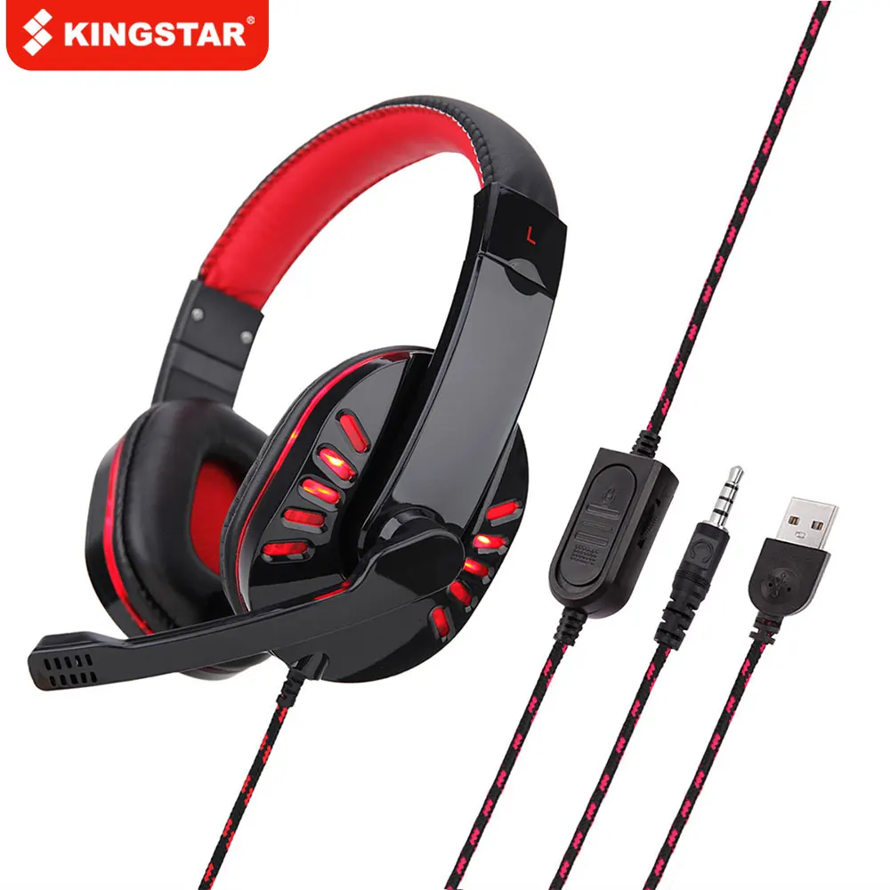 

Проводные наушники KINGSTAR со светодиодный светильник кой, наушники с креплением на голову и микрофоном, игровая стереогарнитура с басами для PS4, ПК, компьютера, геймера