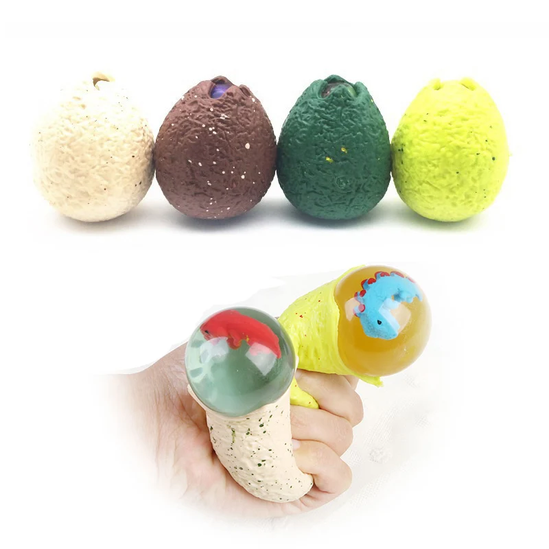 4pcs Mixed Rubber Dinosaur Eggs Squeeze Ball Relief Stess Toys For Kids