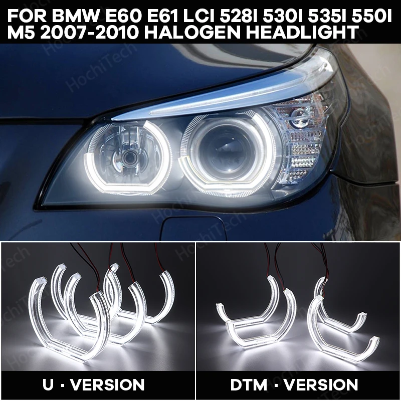 

Светодиодный светильник в форме ангельских глаз DRL DTM U-образный для BMW E60 E61 LCI 528i 530i 535i 550i M5 2007-2010, галогенная светильник