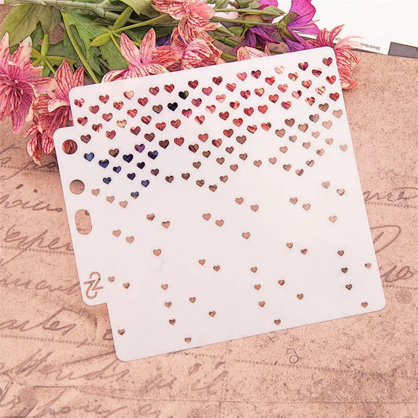 

14.1*13cm Heart rain scrapbook stencils spray plastic mold shield DIY cake hollow Embellishment printing lace ruler Easter
