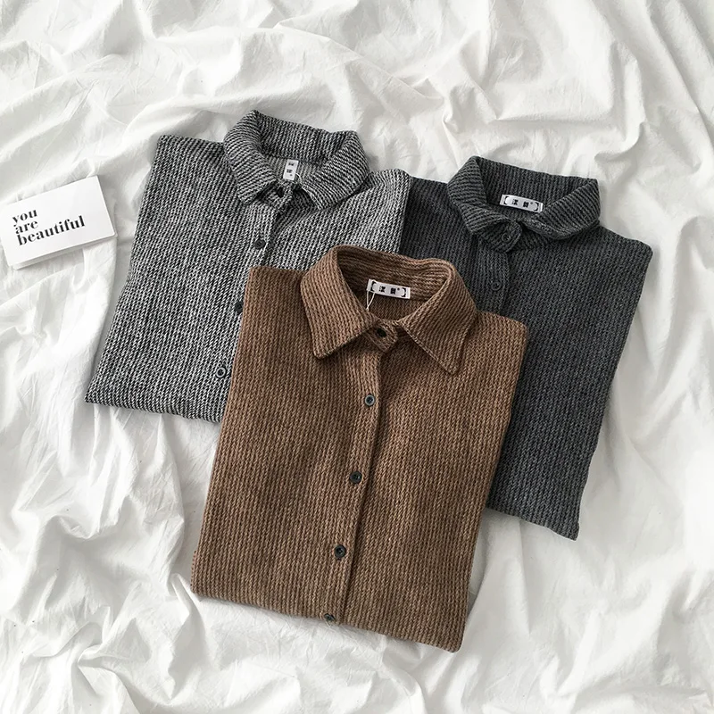 Повседневная винтажная блузка Mooirue женский полосатый утепленный кардиган с