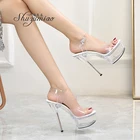 Сандалии женские на платформе и высоком каблуке, прозрачные туфли с кристаллами, для танцев на шесте, свадебное платье, обувь для стриптиза, лето 2020