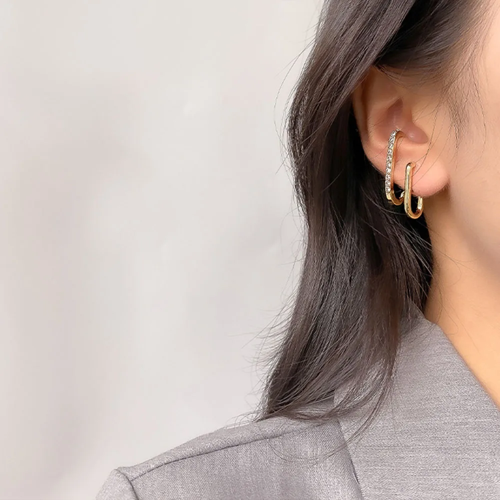 

H Shape Metal Simple Ear Cuff Stud Earrings For Women Fashion Alloy Punk Style Geometric Earrings