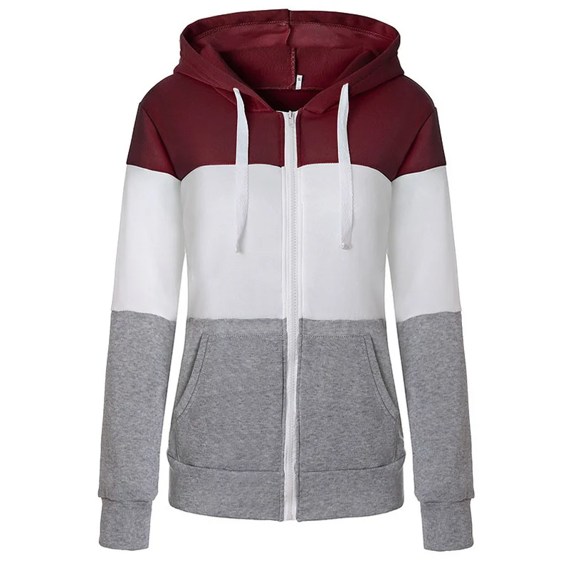 

Slim Fitness Xxxxxl Plus Size Women Color Block Hoodies Retro Poleron Zip Up Long Sleeve Top Drawstring Sweatshirt With Pockets