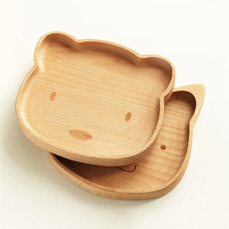 Деревянная тарелка милая кошка медведь твердые деревянные фрукты искусственный