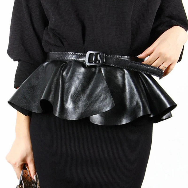 

New Women Skirt Peplum Belt Female Harness Dresses Fashion Wide Gothic Luxury Waist Designer Ladies Black Basque Belts Leathe