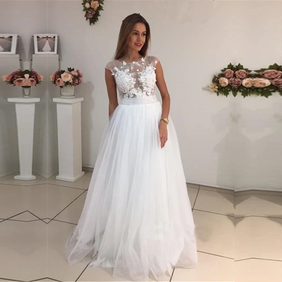 

Vestido de Novia Sleeveless Wedding Dress 2021 Beach Bridal Gown Tulle Lace Appliques Wedding Dresses White/Ivory Romantic