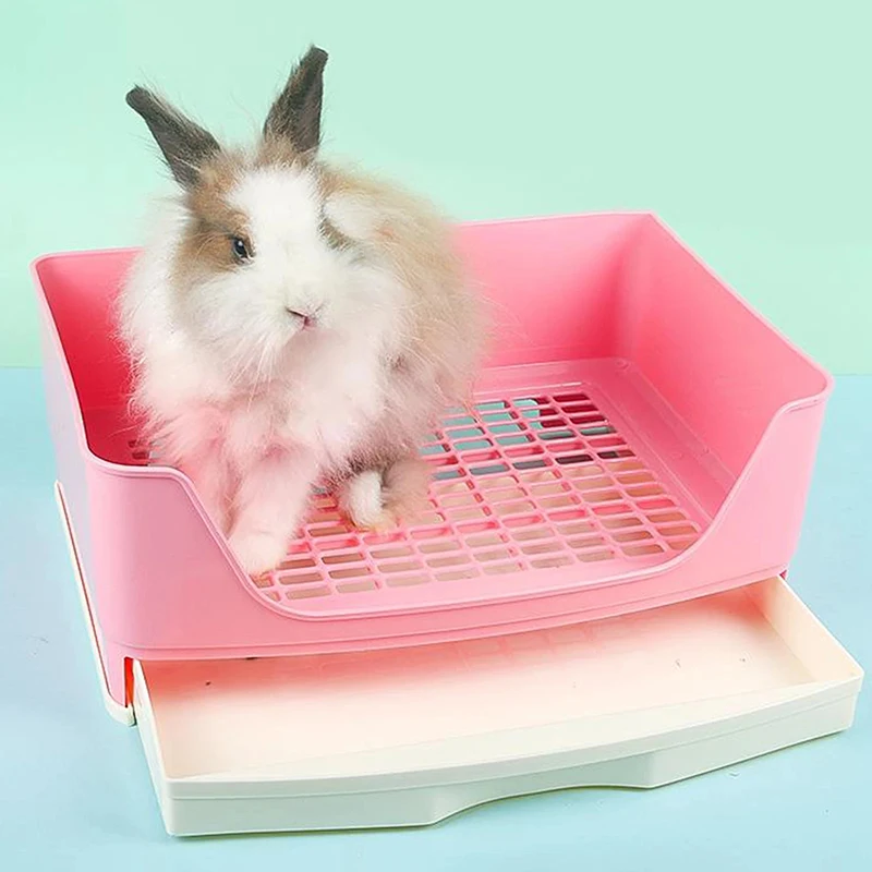3 Colors Large Rabbit Buckle Design Corner Toilet Litter Box with Drawer Guinea Pigs Chinchill Pet Grate Potty Trainer Pan