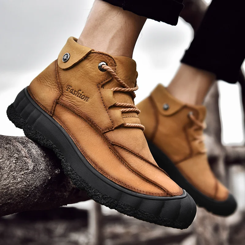 Новинка Мужская обувь Повседневные уличные ботинки из натуральной кожи зимняя
