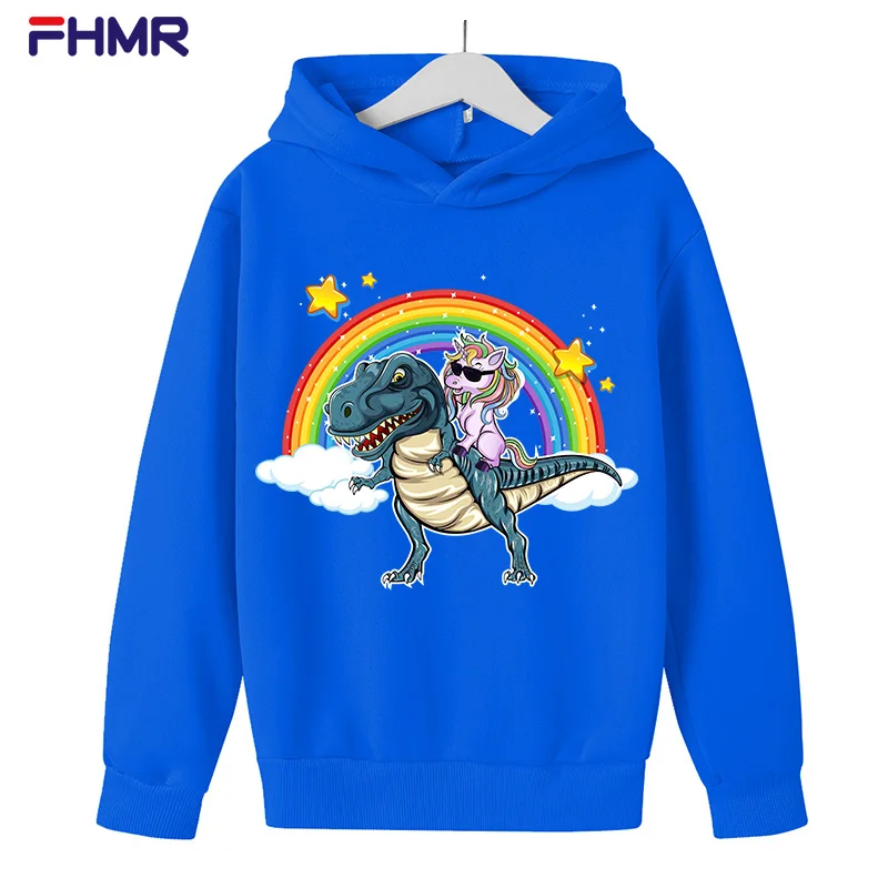 

Dinosaur Unicorn rainbow Hoodies girl Fashion Print Sweatshirt Tops boy Casual Long Sleeve kawaii Clothes