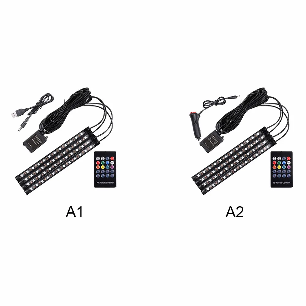 4pcs/set 12V LED Car Interior Floor Decorative Strip Light 12 SMD Remote Music Control Colorful RGB Auto Atmosphere Lamp | Автомобили и