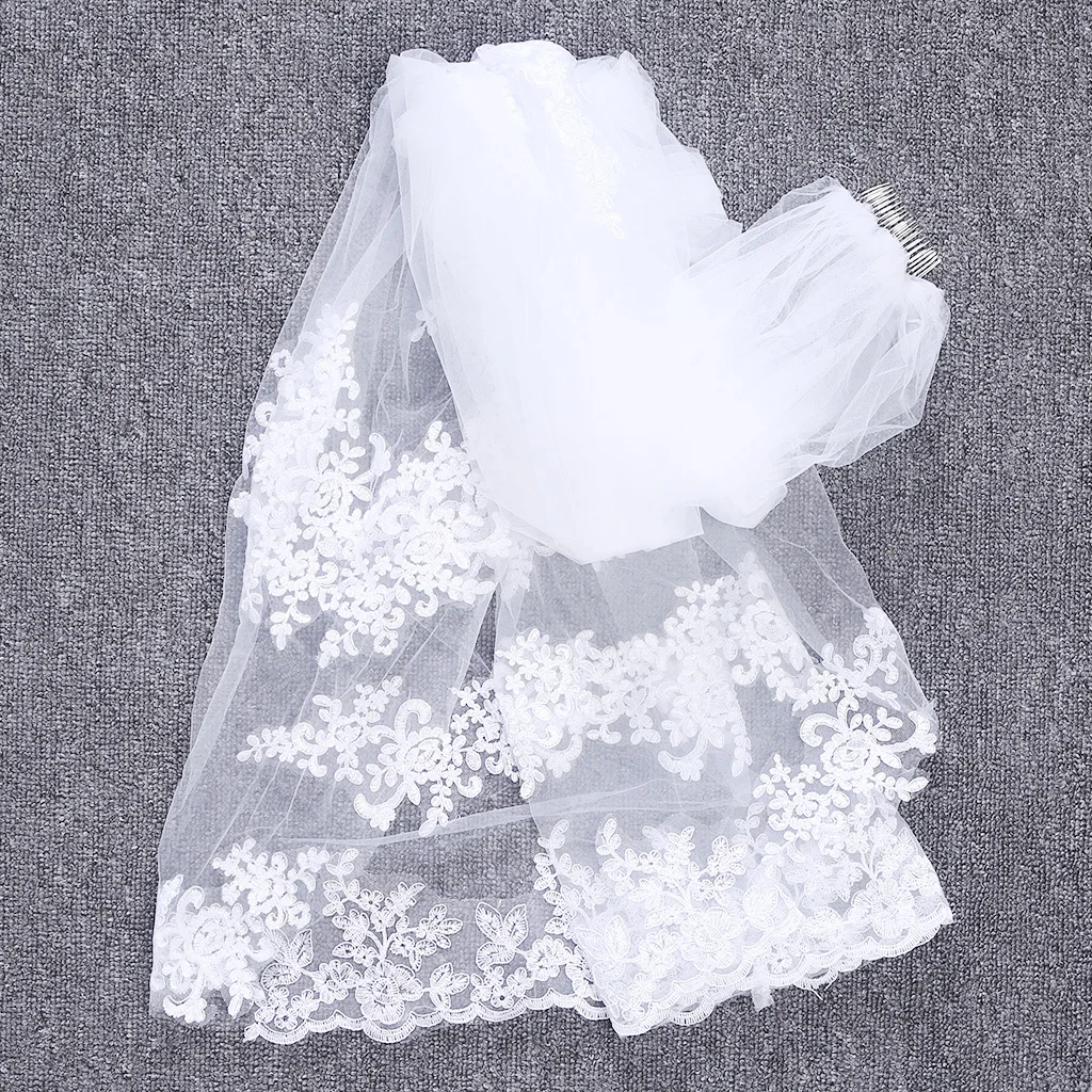 

1 слой Белая Длинная фата с кружевными краями для невесты Свадебная Длинная фата + гребень