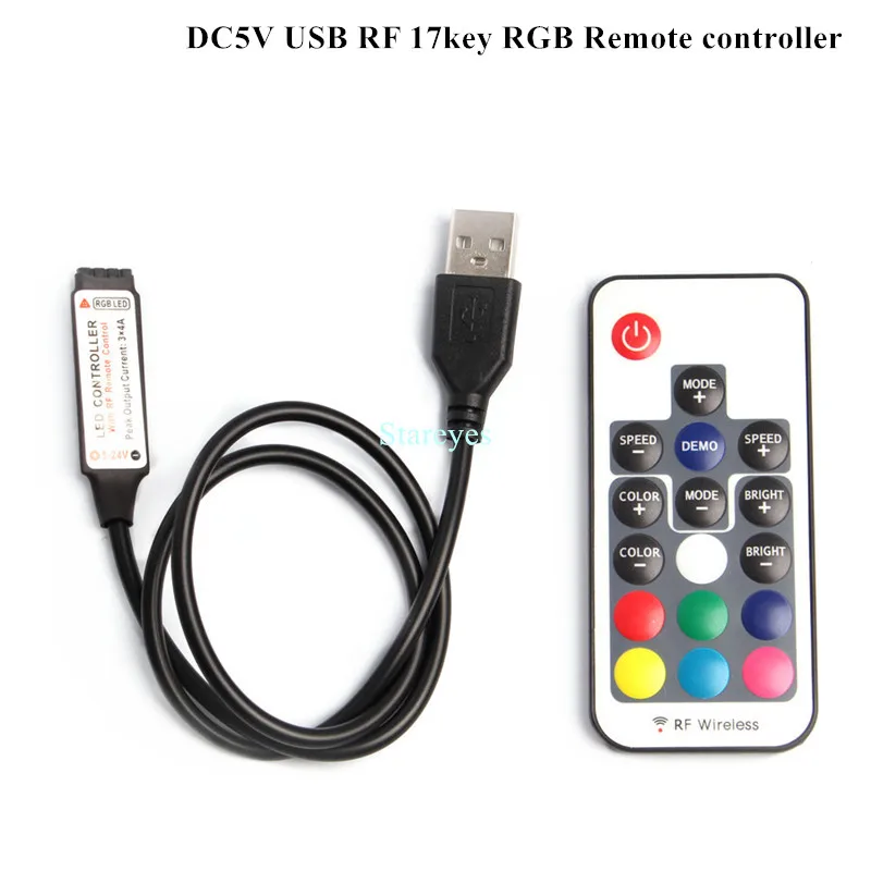 1 шт. DC5V USB светодиодный RGB контроллер мини 3Key Диммер IR 24Key RF 17key Bluetooth беспроводной
