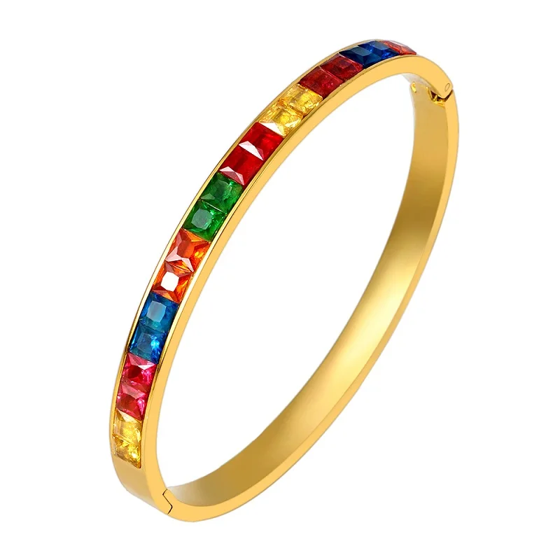 Новый Популярный разноцветный женский браслет из нержавеющей стали с радужными