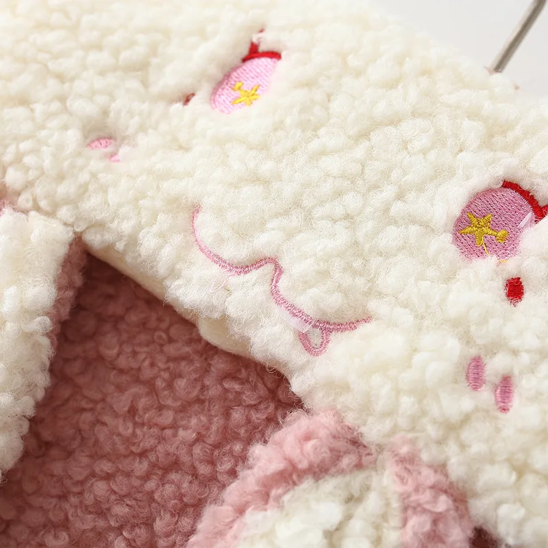 

DFXD Baby Girls Lamb Wool Jackets 100% Cotton Plus Velvet Winter New Arrival Kids Girl Cartoon Rabbit Ear Zipper Warm Coat 1-4Y