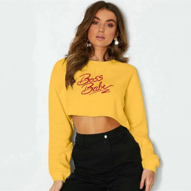 

New Design O-Neck Crop Top Sweatshirt Hoodies Women 2020 Autumn Casual Ins Letter Print Short Fashion Long Sleeve Female Clothes
