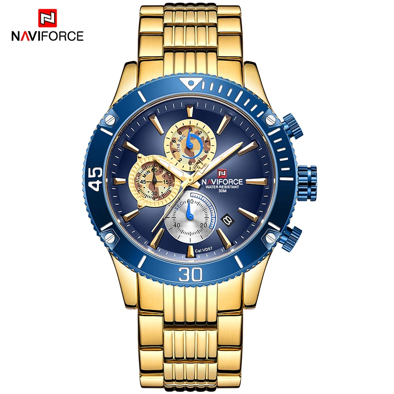 Часы наручные NAVIFORCE Мужские кварцевые водонепроницаемые полностью стальные