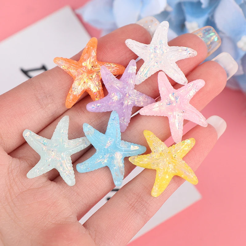 

5pcs DIY Resin Adorable Glitter Colorful Starfish Shell For Home Wedding Embellishments For Scrapbooking Accessorie
