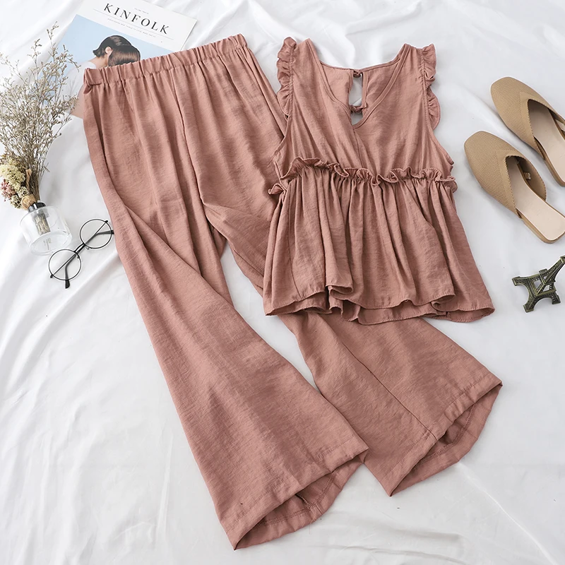 Heliar лето 2019 топ на бретелях и длинные брюки чистый цвет женский кружевной жилет