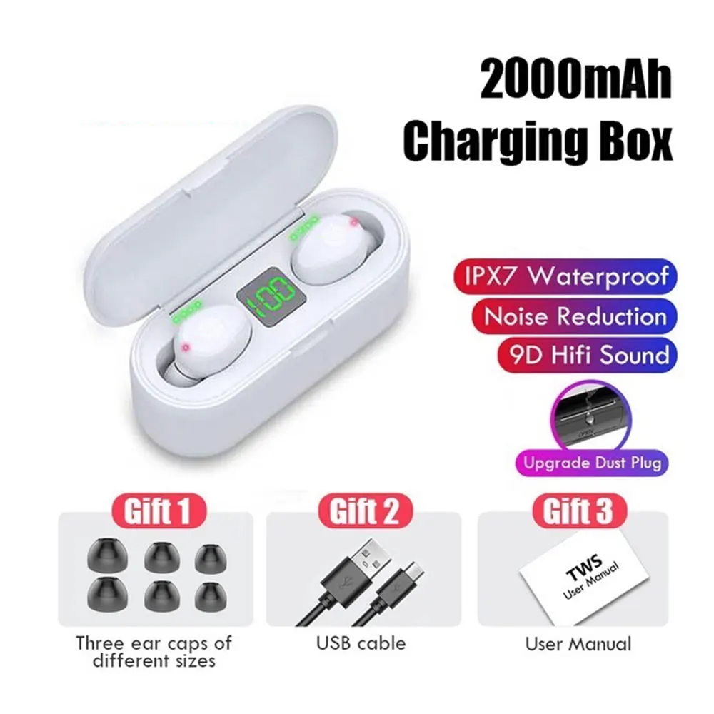 

5.0 TWS Wireless Bluetooth Earphone HD HiFi Stereo Sports Waterproof Earbuds With Microphone LED Display 2000mAh Charging Box