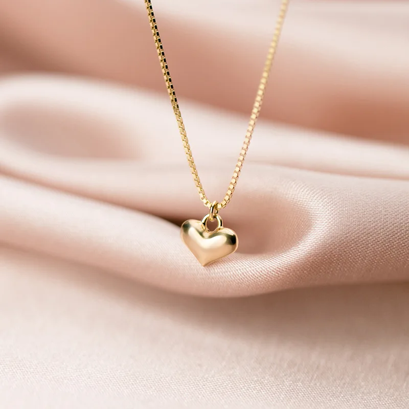 

Ginin Real 925 Sterling Silver Necklace For Women French Sweet Glossy Heart Pendant Fashion Box Chain Girl Engagement Jewelry