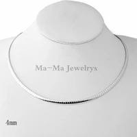 4mm women choker necklace stainless steel flat thin chain collar beauty lady girls necklaces 45cm