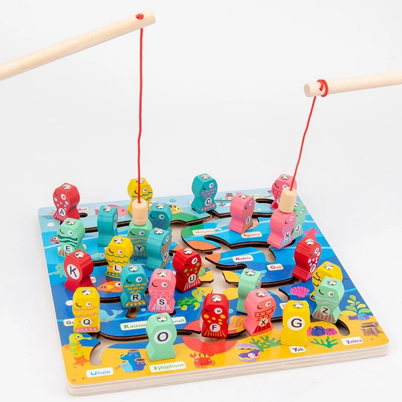 

Educational Wooden Toys for Kids Baby Fishing Wooden Toys Early Education Spell Word Toys Boys Girls Gift