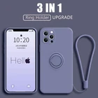 Жидкий силиконовый чехол с кольцом-держателем для телефона iPhone 11, мягкий чехол для iPhone 12 Mini 11 Pro X XR XS Max 8 7 6 6S Plus SE 2020