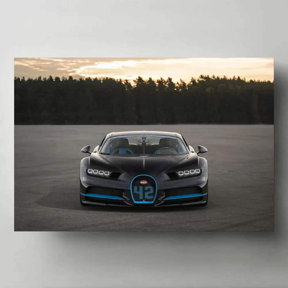 Картина на холсте роскошный автомобиль Bugatti Chiron вид спереди постеры Supercar