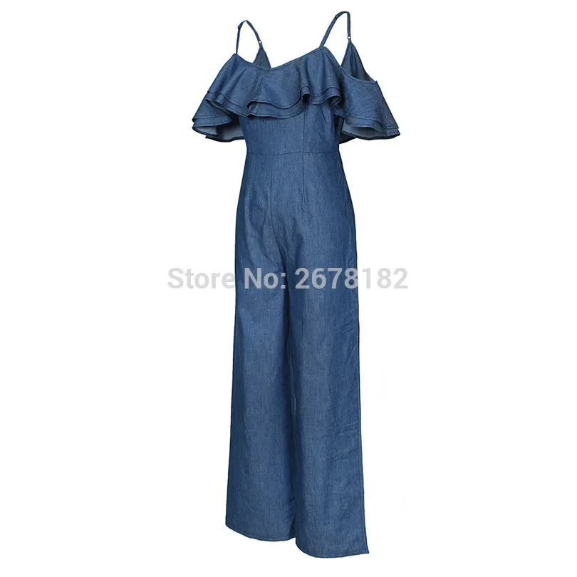 Летние комбинезоны с поясом и оборками наряд из джинсовой ткани широкими