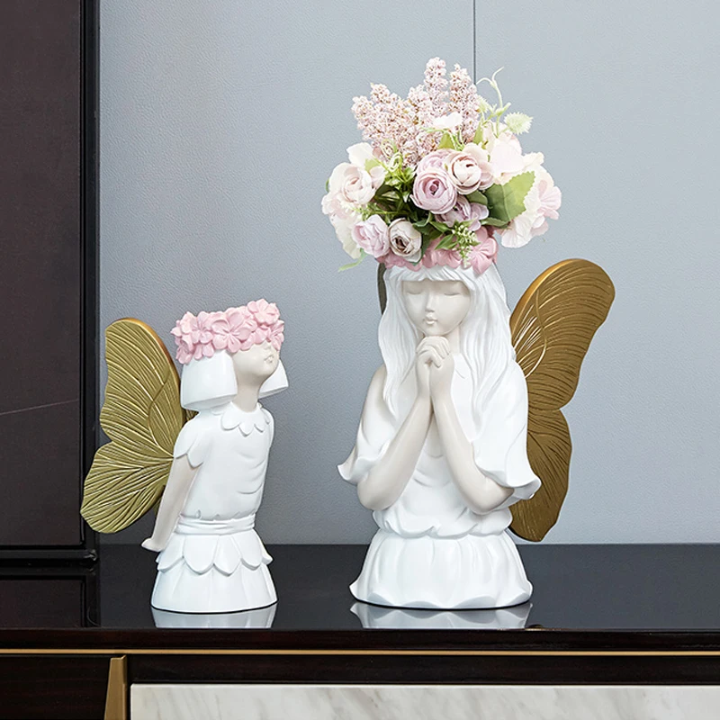

Home Decoration Sculpture Flower Fairy Statue Living Room Display Ornaments Creative Flower Arrangement Beautiful Girl Artware