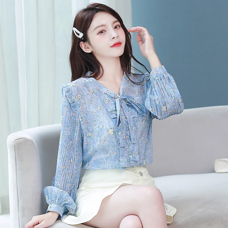 COIGARSAM с милыми оборками рубашка Для женщин s Топы Новый длинный рукав Цветочный