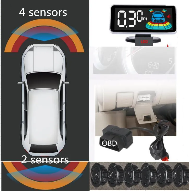 

Original 6 sensor blind Car Colorful LCD monitor OPS Detector System OBD Parktronic Front + rear Parking Sensors spot detection