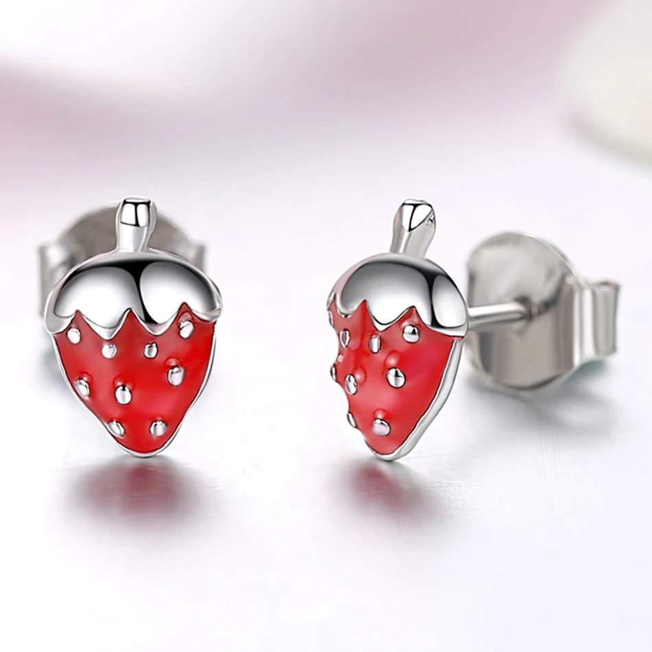 Женские серьги гвоздики из серебра 925 пробы с красной эмалью|Серьги-гвоздики| |