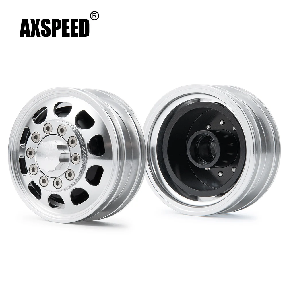AXSPEED Metal Alloy Beadlock Front Wheel Rims Hubs for Tamiya 1:14 RC Crawler Car Tractor Trailer Cargo Truck Component Parts