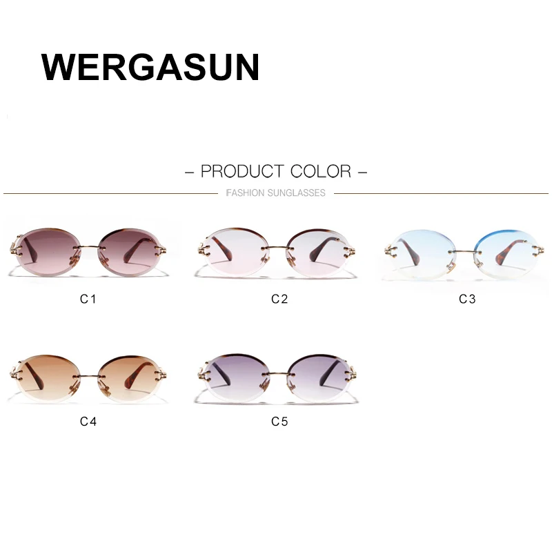 

WERGASUN Fashion Rimless Sunglasses Women Brand Designer Gradient Shades Lens Ladies Frameless Metal Eyeglasses UV400