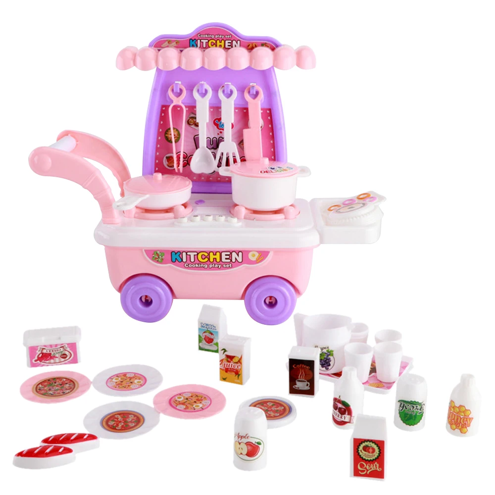 

Модные игрушки для игрового домика, безопасный материал, «сделай сам», кухонные инструменты, пластиковая забавная крутая тележка для дивер...