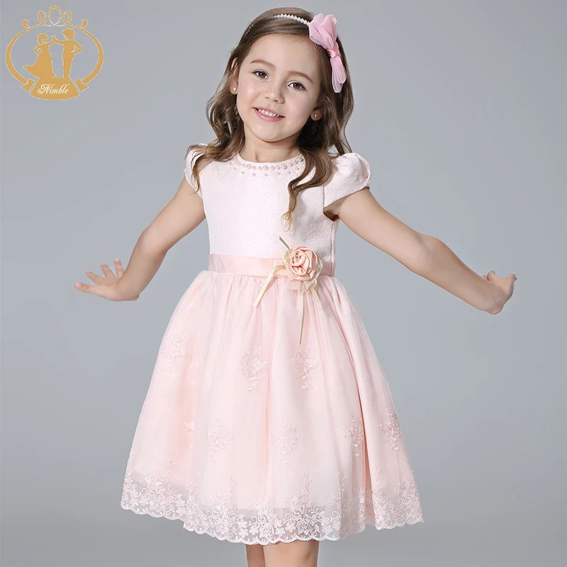 

Nimble Girls Dress Princess Embroidery Bow Beaded Pearls Dress Elegant Lace Dress for Girl Vestidos Kids Dresses for Girls 2021