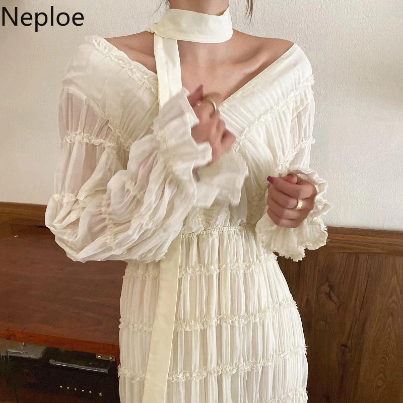 Женское платье в Корейском стиле Neploe с v образным вырезом открытой спиной