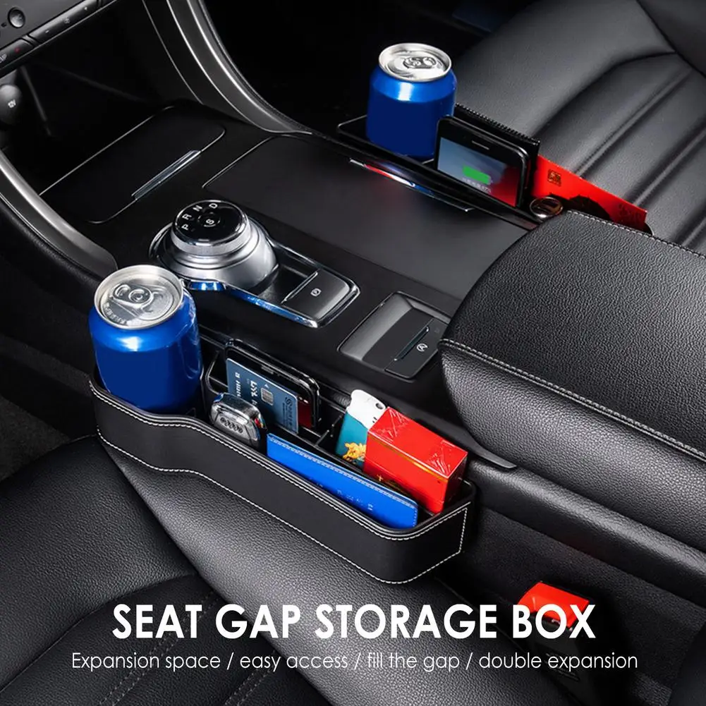 

Car Seat Gap Storage Box ABS Leather Front Seat Pocket Catcher Organizer Phone Bottle Cups Holder Multi-functional Car Accessory