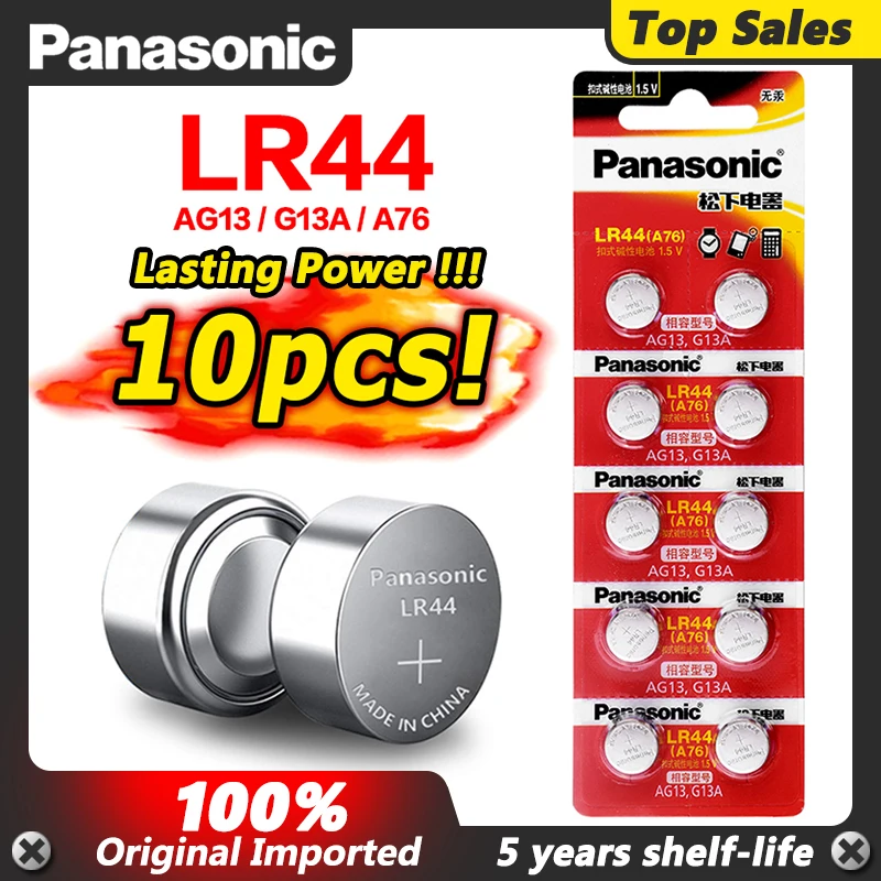 

Panasonic 10pcs 1.5V 357A SR44 100% Original Button Cell Battery lr44 Lithium Coin Batteries A76 AG13 G13A LR44 LR1154